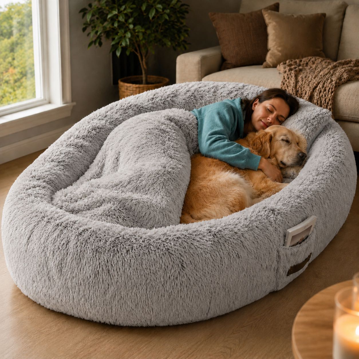 Orthopedic Human Dog Bed – Pillow & Blanket Set