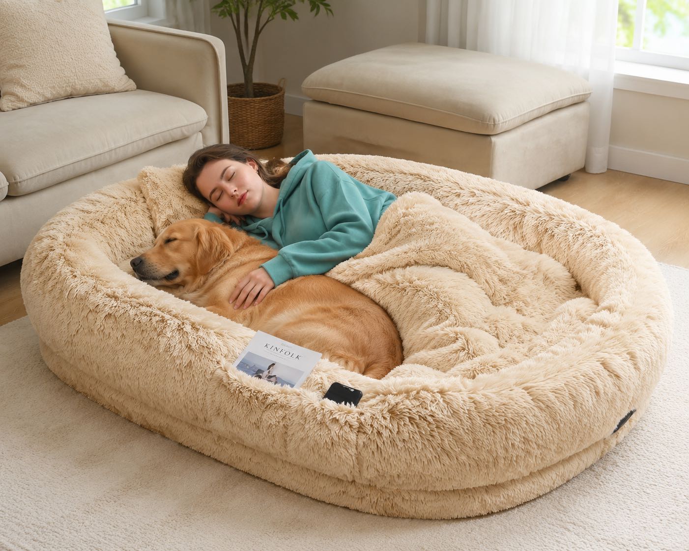 Orthopedic Human Dog Bed – Pillow & Blanket Set