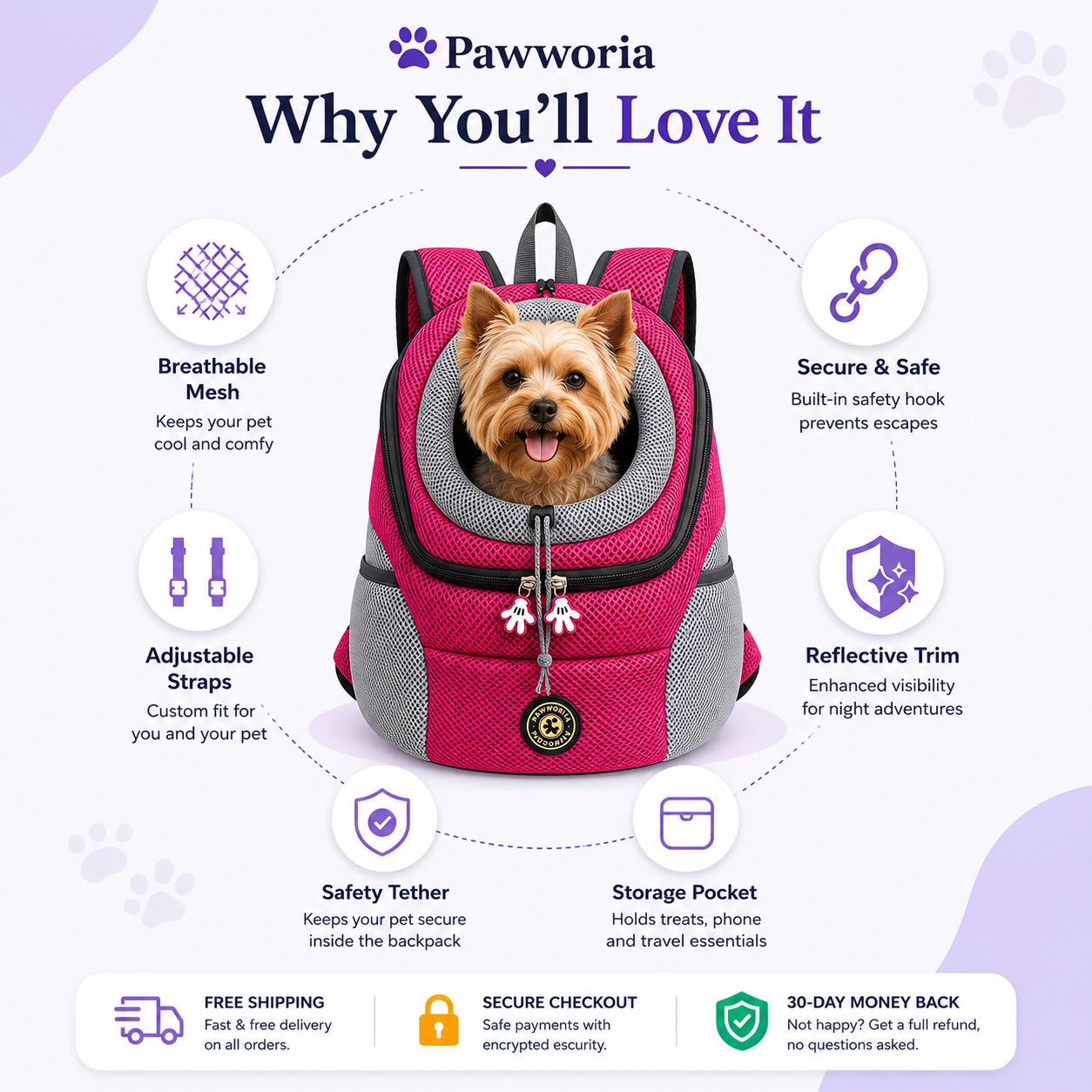 Dog & Cat Backpack Carrier for Hiking & Travel