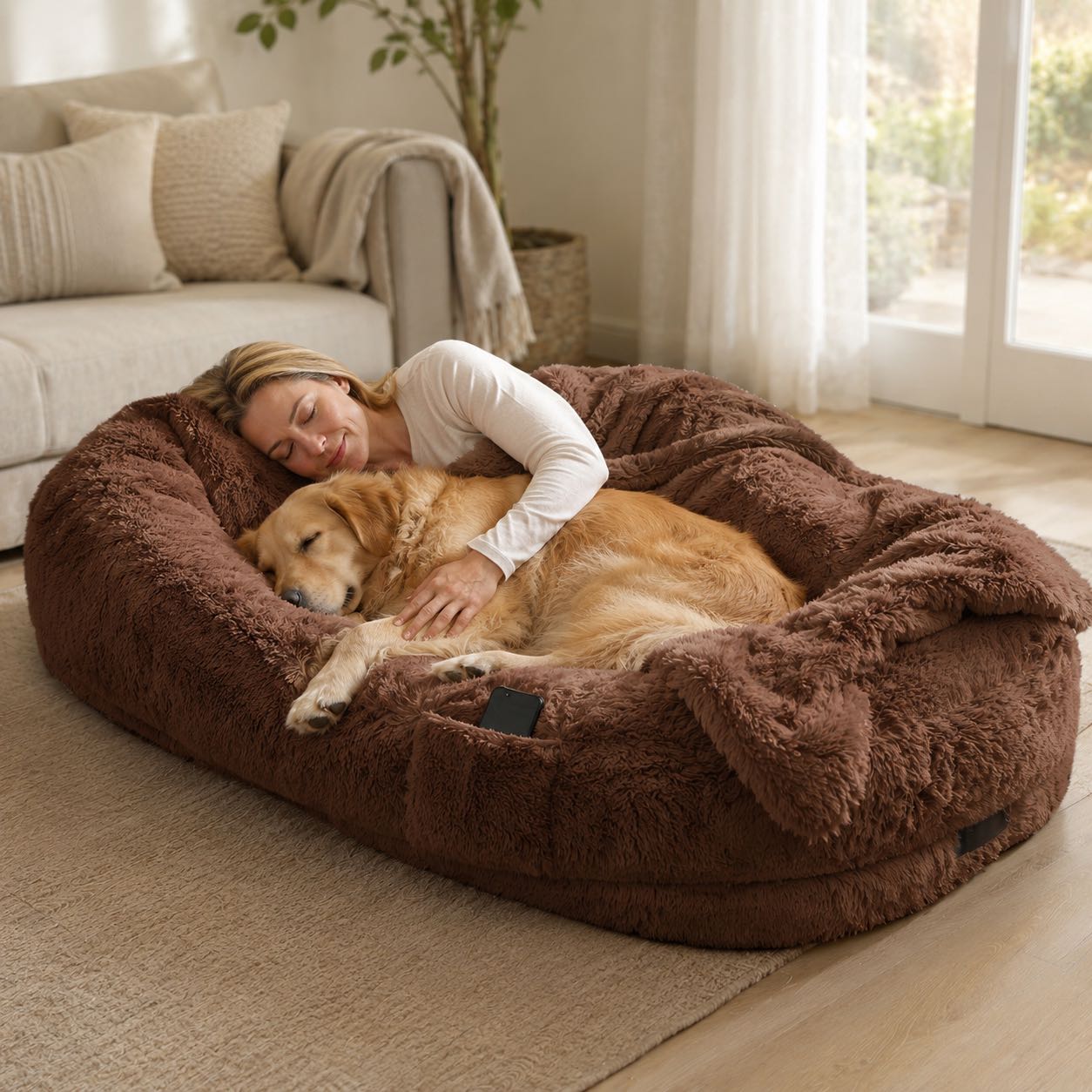 Orthopedic Human Dog Bed – Pillow & Blanket Set