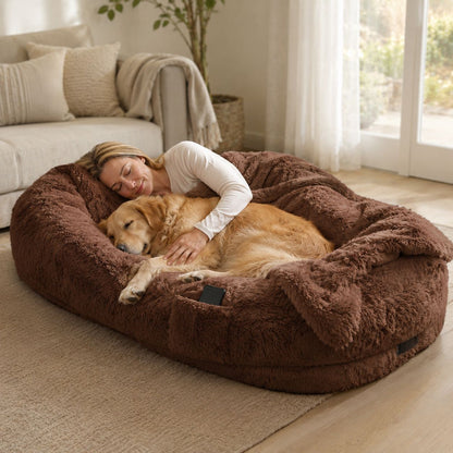 Orthopedic Human Dog Bed – Pillow & Blanket Set