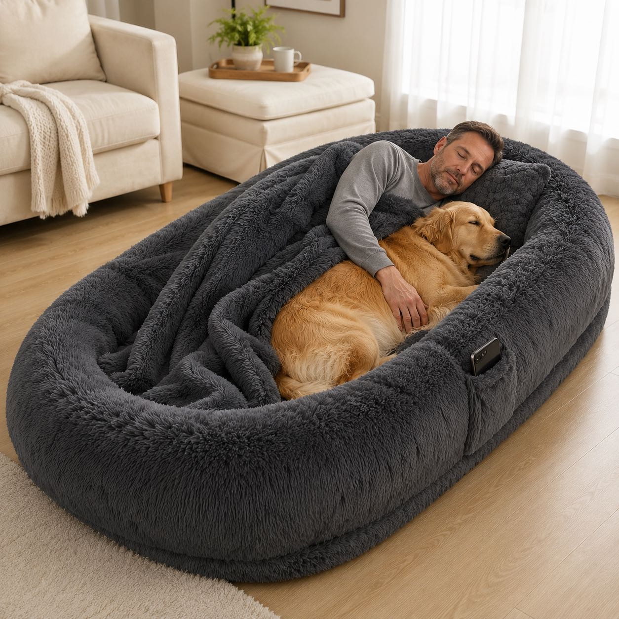 Orthopedic Human Dog Bed – Pillow & Blanket Set