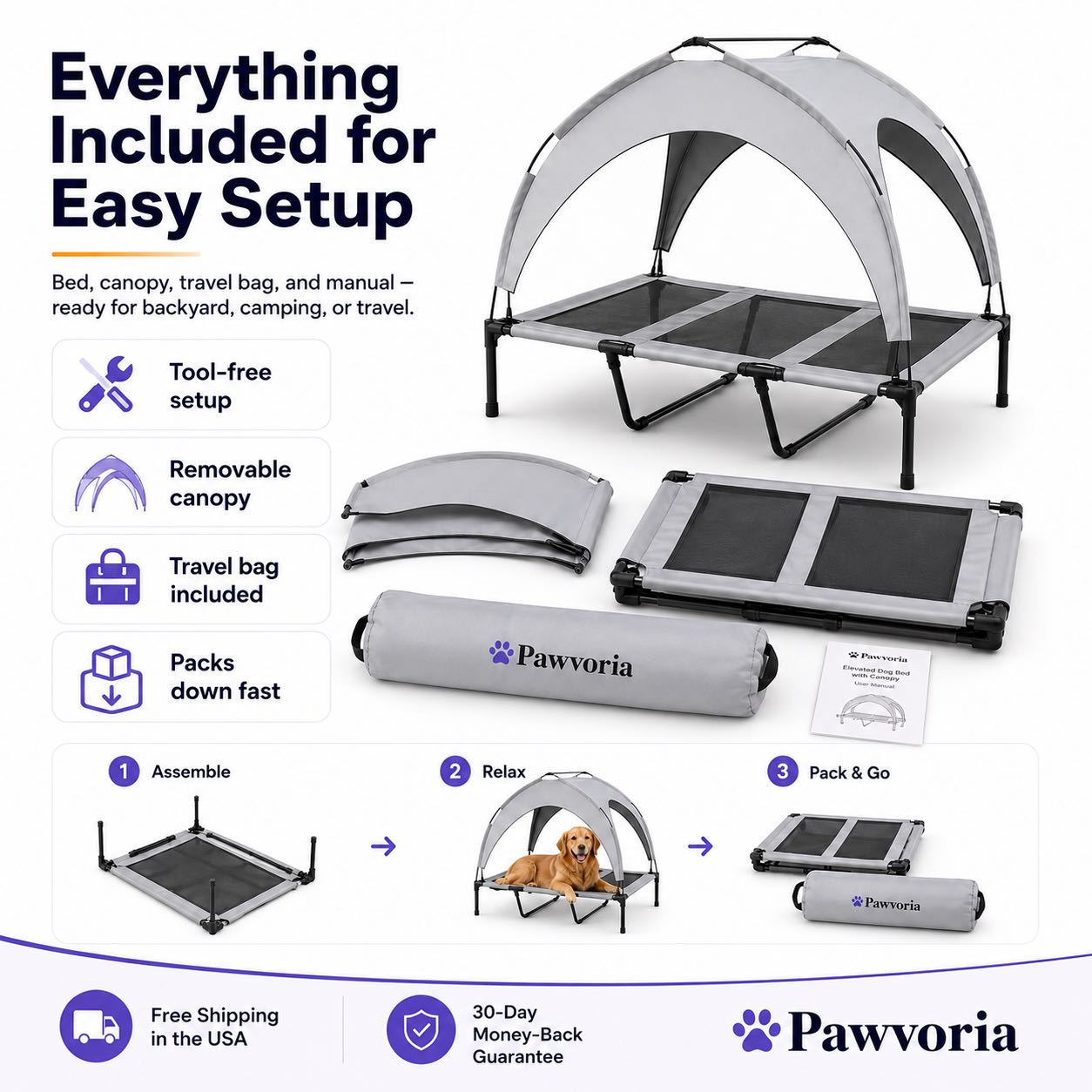 Elevated Dog Bed with Canopy for Large Dogs