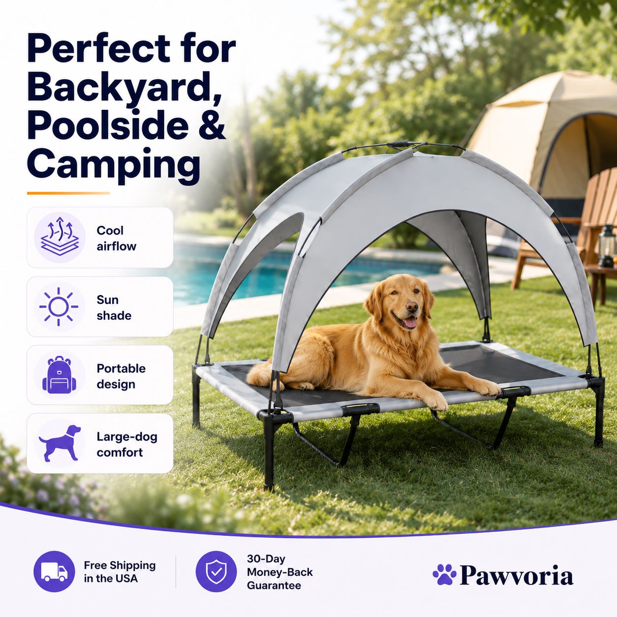 Elevated Dog Bed with Canopy for Large Dogs
