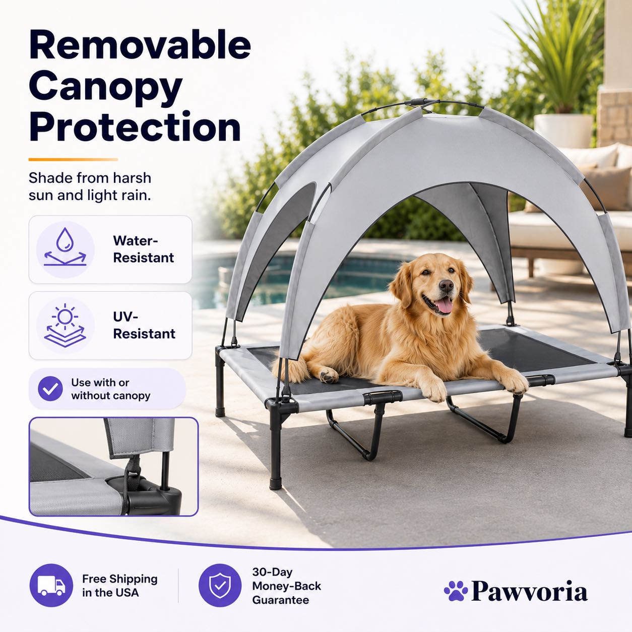 Elevated Dog Bed with Canopy for Large Dogs