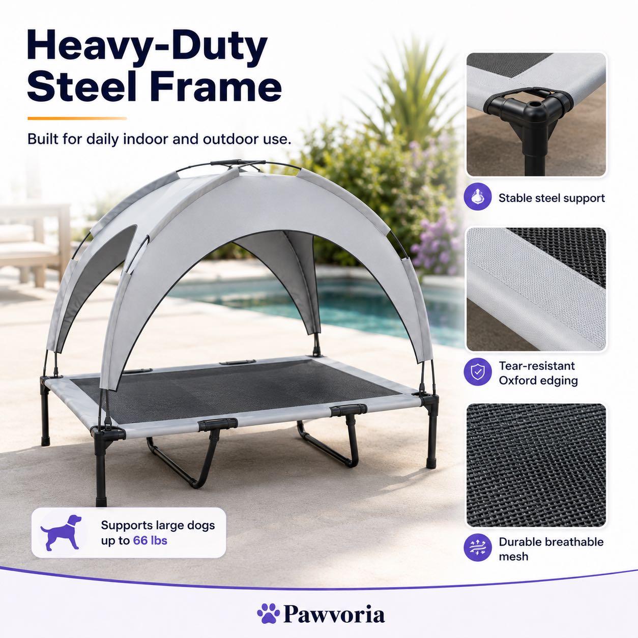 Elevated Dog Bed with Canopy for Large Dogs