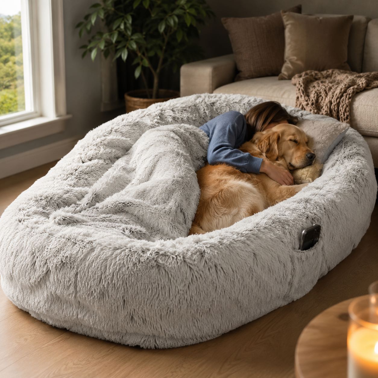 Orthopedic Human Dog Bed – Pillow & Blanket Set