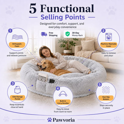 Orthopedic Human Dog Bed – Pillow & Blanket Set