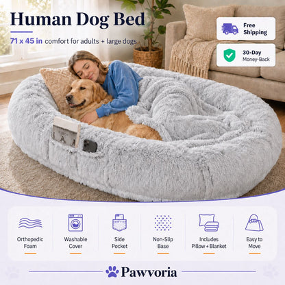 Orthopedic Human Dog Bed – Pillow & Blanket Set