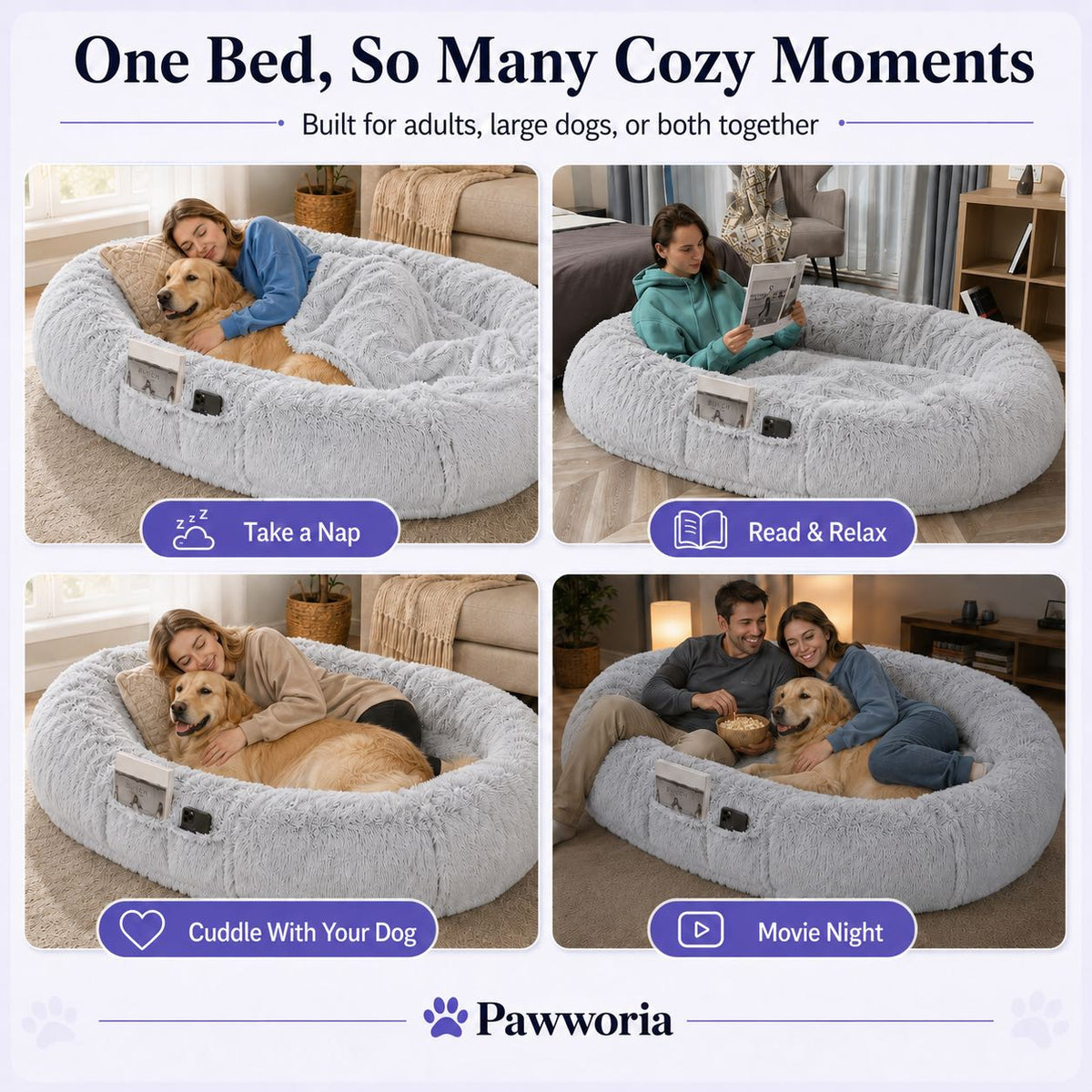 Orthopedic Human Dog Bed – Pillow & Blanket Set