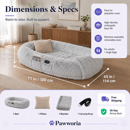 Orthopedic Human Dog Bed – Pillow & Blanket Set