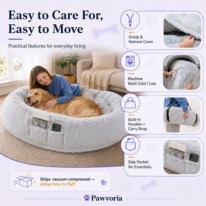 Orthopedic Human Dog Bed – Pillow & Blanket Set
