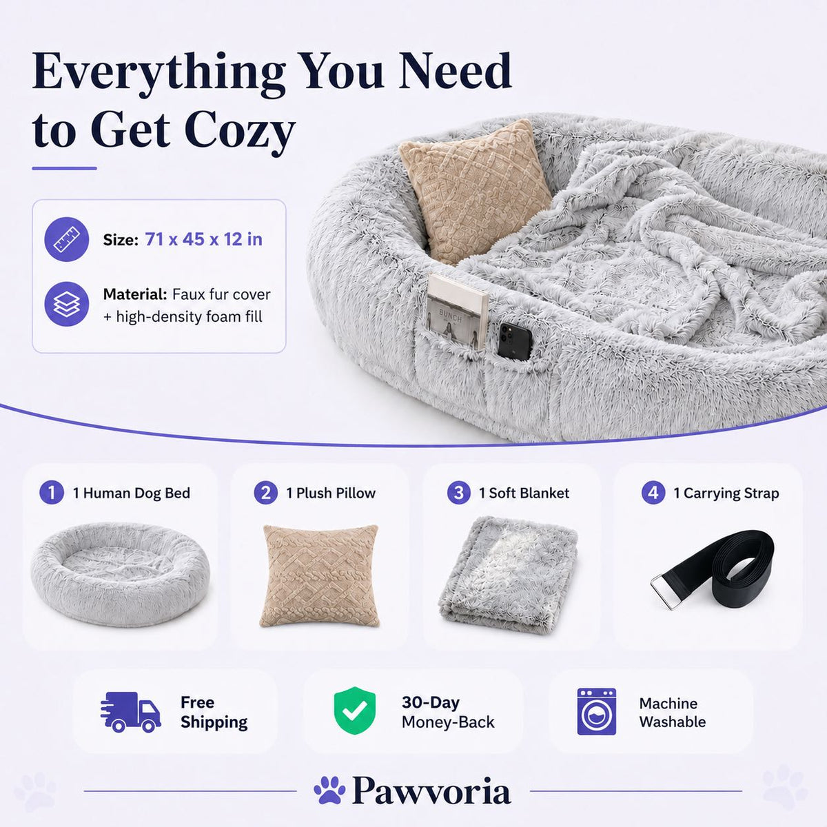 Orthopedic Human Dog Bed – Pillow & Blanket Set