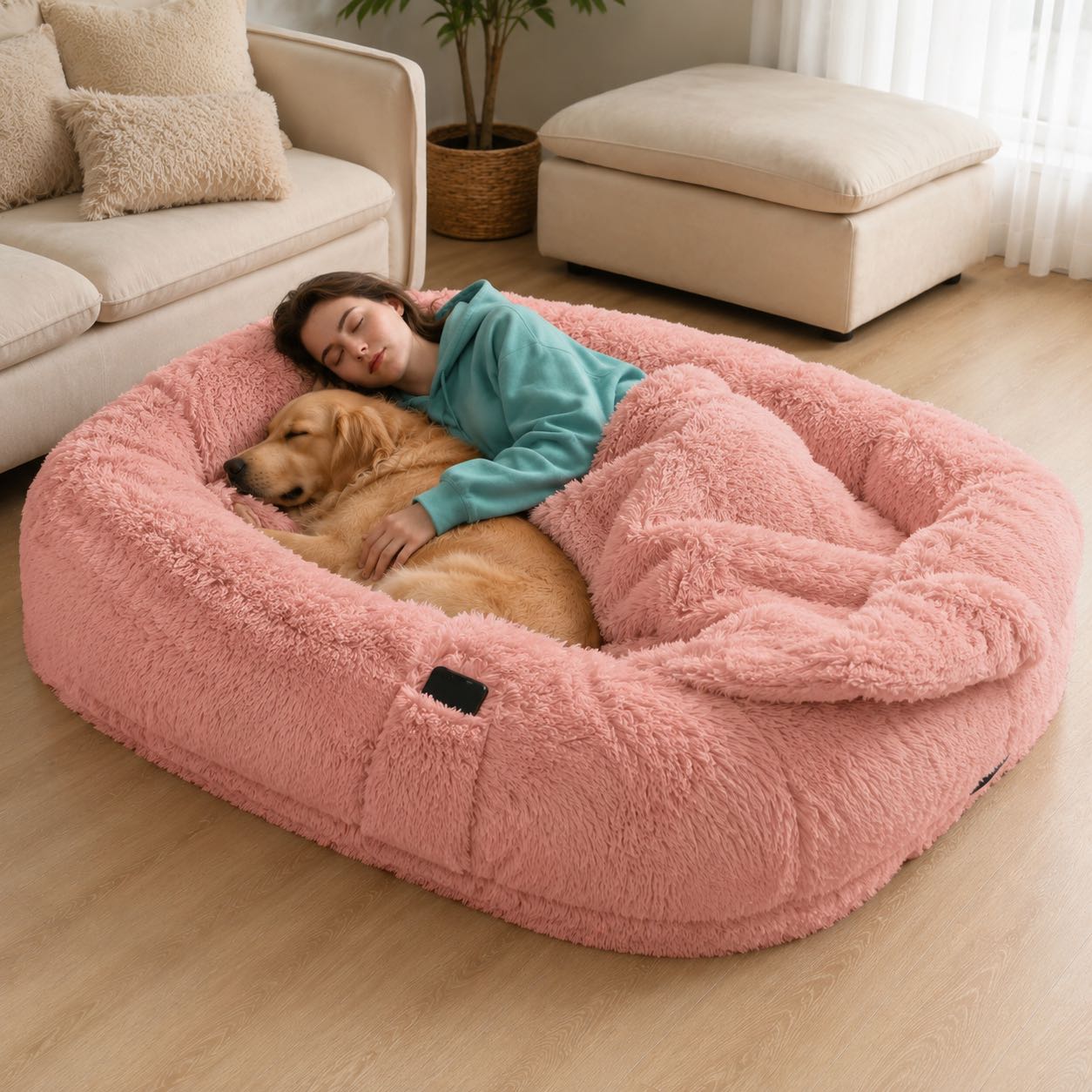 Orthopedic Human Dog Bed – Pillow & Blanket Set