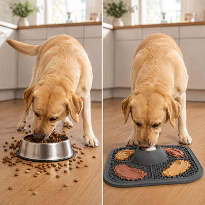 Slow Feeder Dog Bowl & Silicone Lick Mat with Suction Cup
