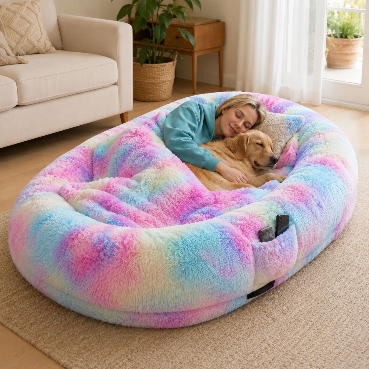 Orthopedic Human Dog Bed – Pillow & Blanket Set