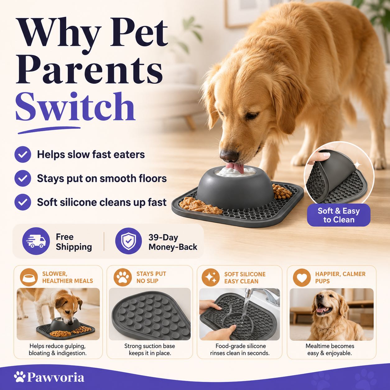 Slow Feeder Dog Bowl & Silicone Lick Mat with Suction Cup