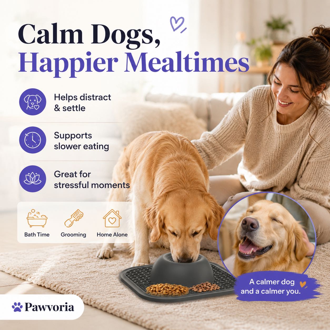 Slow Feeder Dog Bowl & Silicone Lick Mat with Suction Cup